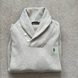 Polo by Ralph Lauren Shawl Collar Knit Pullover in Light Beige with Green Pony